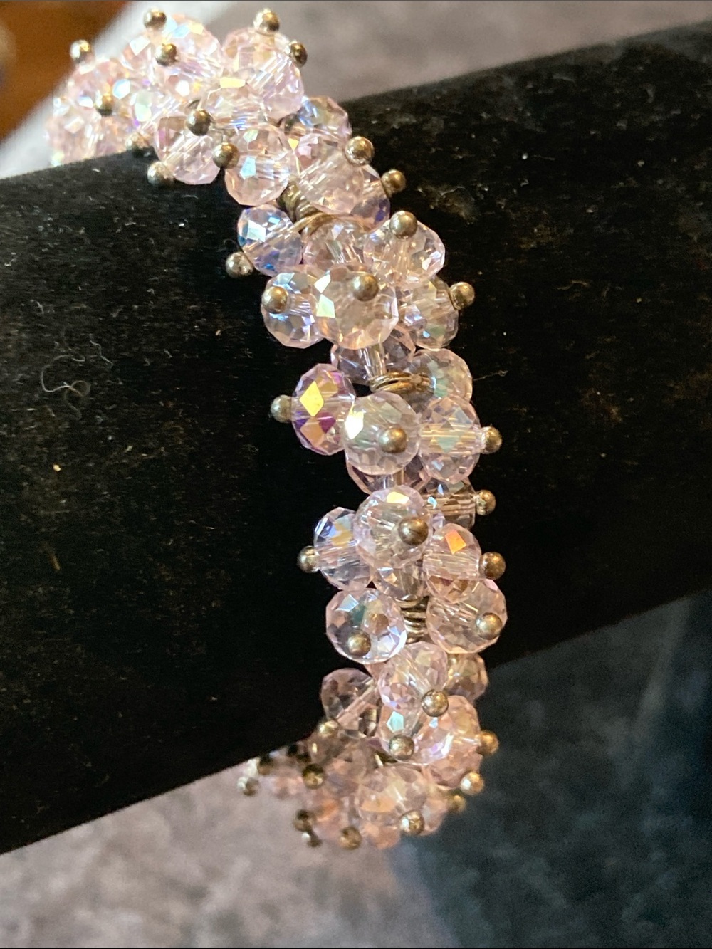 Pink Crystal Bead Cluster Stretch Bracelet